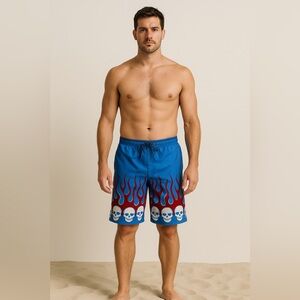 NEW RIP BOW Flames and Skull Shorts Size Small Color Blue Silver Red